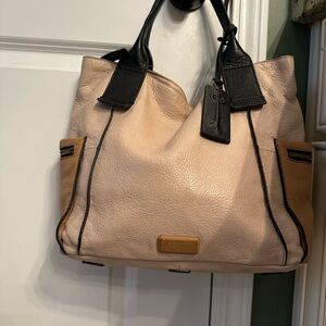 Fossil Tan and Black Leather Tote